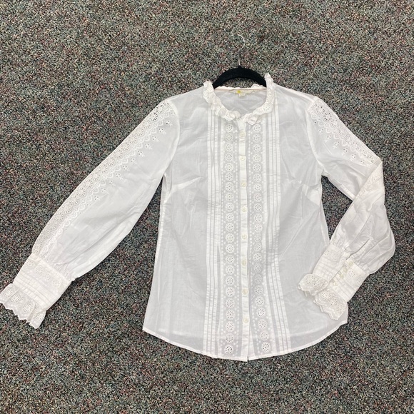 BODEN Broderie Trim Blouse White Eyelet Size US6 - Picture 4 of 11